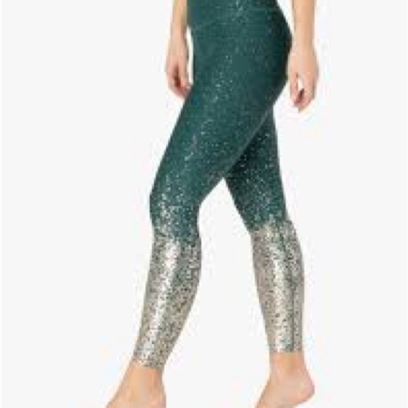 Beyond Yoga green and gold metallic speckled ombre leggings size M - Picture 2 of 12